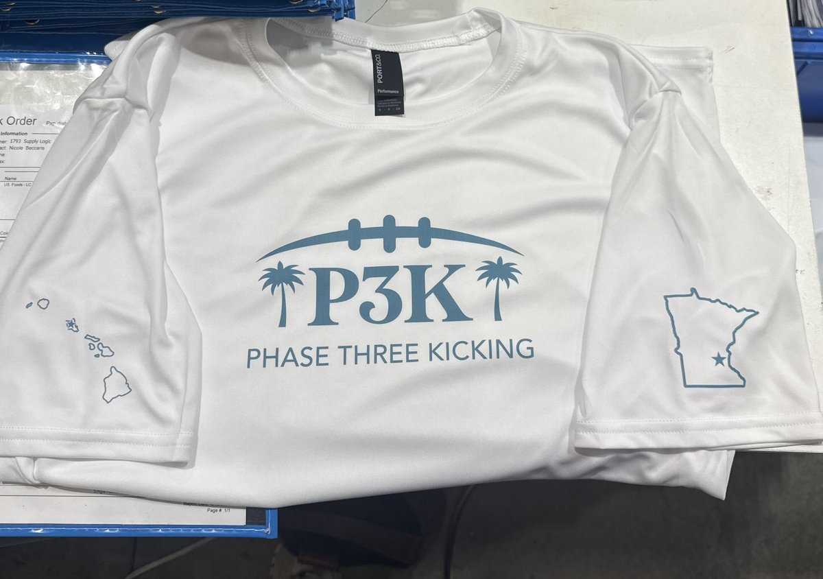 Phase3Kicking's tweet photo. Camp shirts for upcoming camp in Hawaii! 🔥 😍 Can’t wait to get out there for our 4th annual Development &amp; Evaluation camp on April 25.

Register 🔗 https://t.co/nHrXDc3Unl https://t.co/CBiuY7QYuC