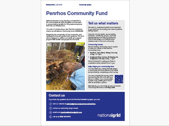 ValleyCommunit1's tweet photo. National Grid is launching the Penrhos Community Fund (£530k) as part of building a new substation. They want to hear what matters most to the local community.
📍 Drop‑ins: 9 May | Valley 10–12 | Holyhead 1–3
🗳️ Survey closes 20 May 2026 https://t.co/xrQUeJLoFG