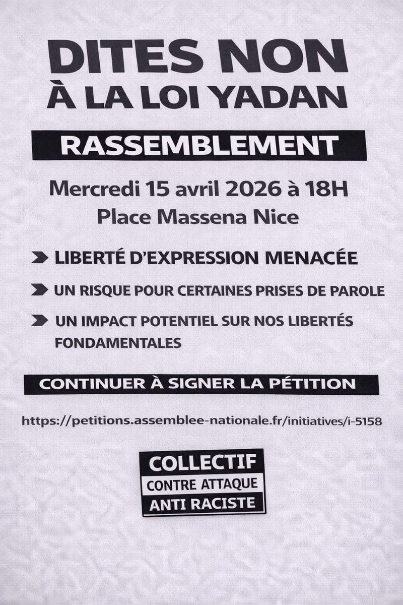 MouMou_Guichard's tweet image. 🇵🇸🇱🇧 Ce mercredi, j'interviendrai et je participerai à #Nice à un rassemblement contre la loi liberticide Yadan. 
Vous y êtes les bienvenu-es 🙏 
@L_insoumission