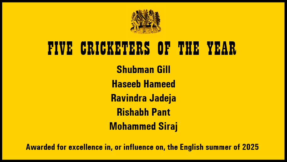 WisdenAlmanack's tweet image. THE WISDEN CRICKETERS’ ALMANACK AWARDS THREAD FOR 2026
We begin with our Five Cricketers of the Year. This award is for the 2025 English summer, and no player can win it twice. We have named four Indians from the Tests, and Nottinghamshire’s Championship-winning captain. (1/8)