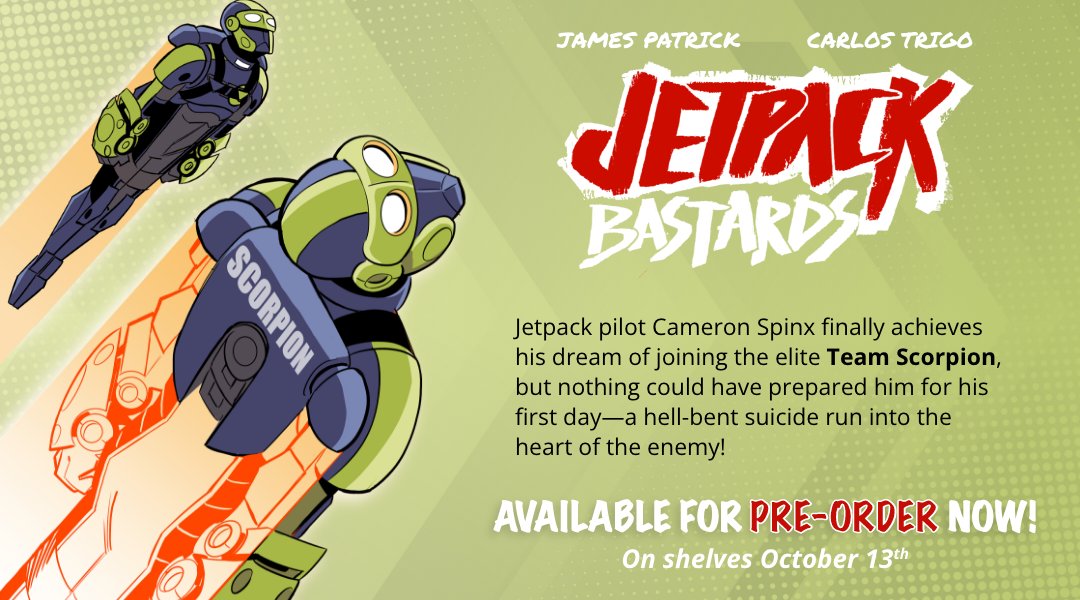 21pulp's tweet photo. Brought to you by creators James Patrick and Carlos Trigo. Strap on your rockets, it's going to be a hell of a ride!

#JetpackBastards #21Pulp #SciFi #MilitarySciFi #NewRelease #macmillan #gungnir #jamespatrick #carlostrigo https://t.co/1zEkb80px5