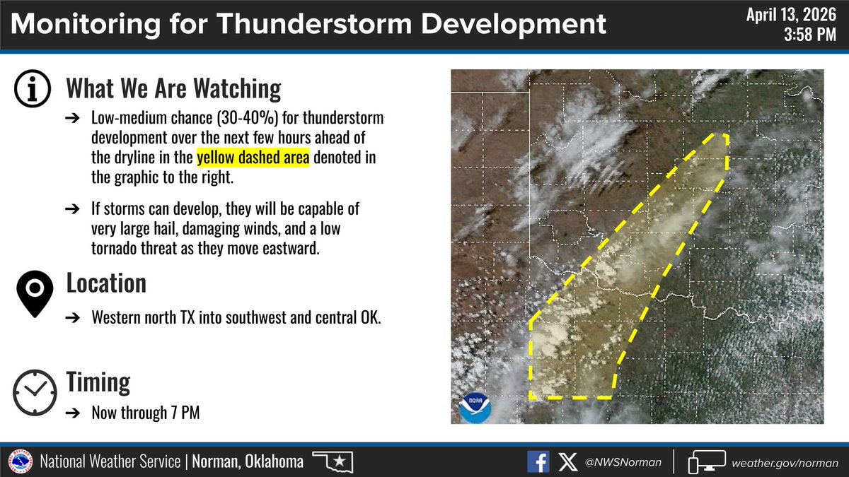 We continue to monitor for storm development along the dryline. If ...