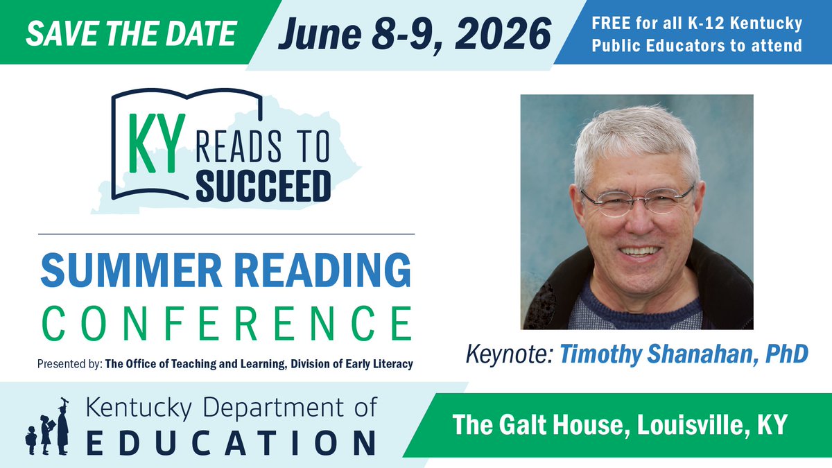 Registration is opening soon for the Kentucky Reads to Succeed Summer Conference June 8-9.

A hotel room block at the Galt House is available for conference attendees at a special group rate until May 8.

Read more about the event: kentuckyteacher.org/news/2026/04/k…