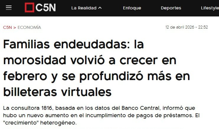 Las familias se endeudan para vivir y no pueden pagar porque no les alcanza. Hace más de dos décadas no se vive una situación así. Es un drama terrible que crece y crece mientras Milei mira para otro lado y habla de éxitos que solo perciben un puñado de vivos y especuladores.