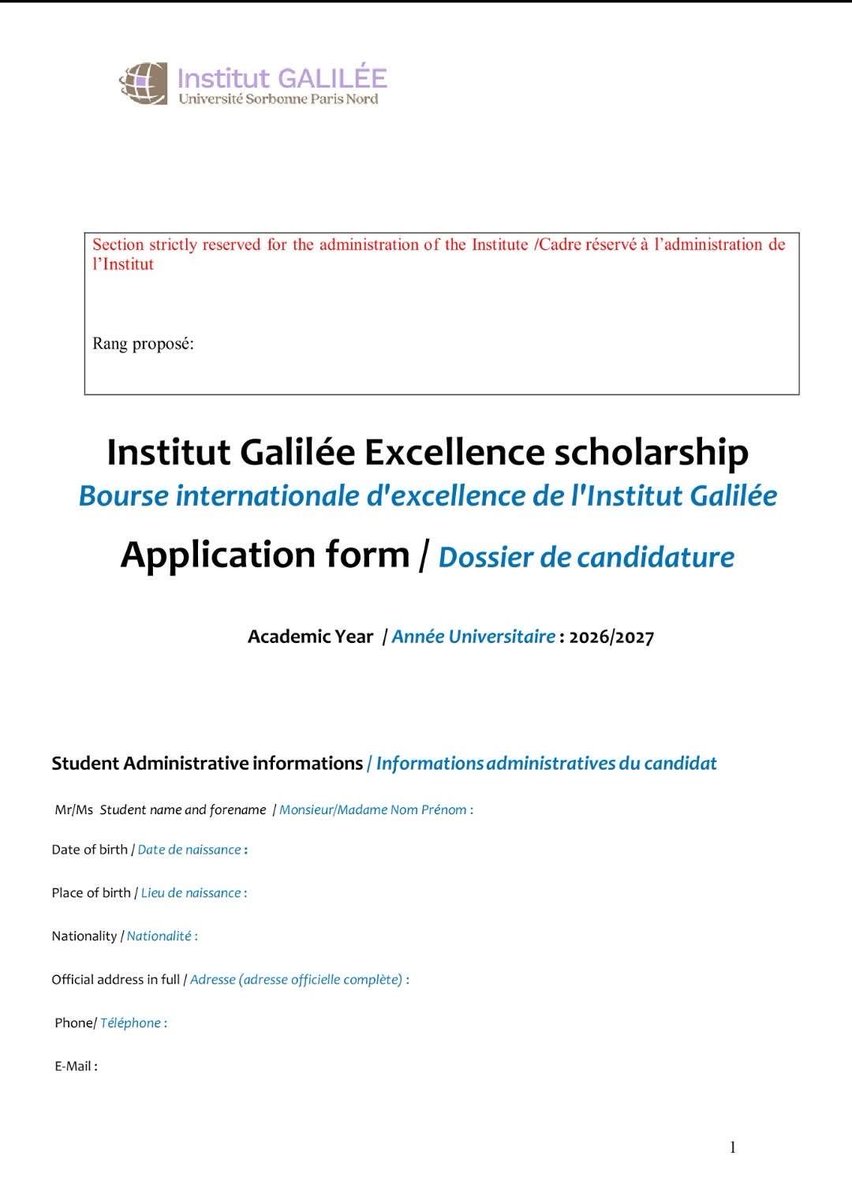 MrsScotty_M's tweet image. L'Institut Galilée propose des bourses d'excellence pour les étudiants internationaux souhaitant poursuivre un Master ou un diplôme d'ingénieur en France

Montant de la bourse

Master (2 ans entrée en M1): €10 500 
Master (1 an entrée en M2): €3 500 
Cycle ingénieur (2 ans):