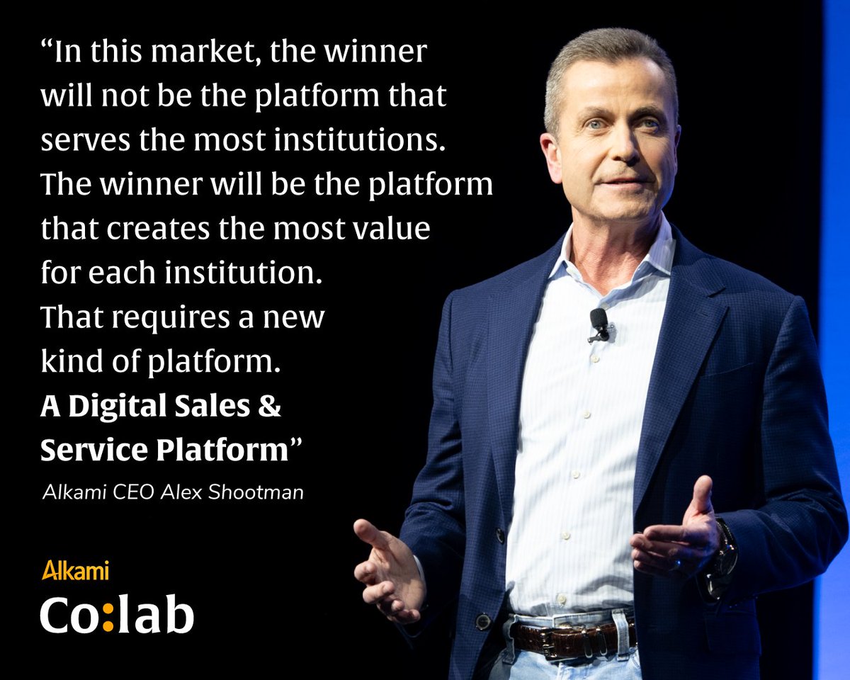 alkamitech's tweet photo. What a moment as CEO Alex Shootman kicks off the General Session at #AlkamiColab!
His message to the audience was commanding. He communicated the three product principles of the Digital Sales & Service Platform; every journey should be built with the account holder in mind, be data-informed, and open enough to evolve as expectations shift.
#DigitalBanking #DigitalSalesAndServicePlatform #Conference
