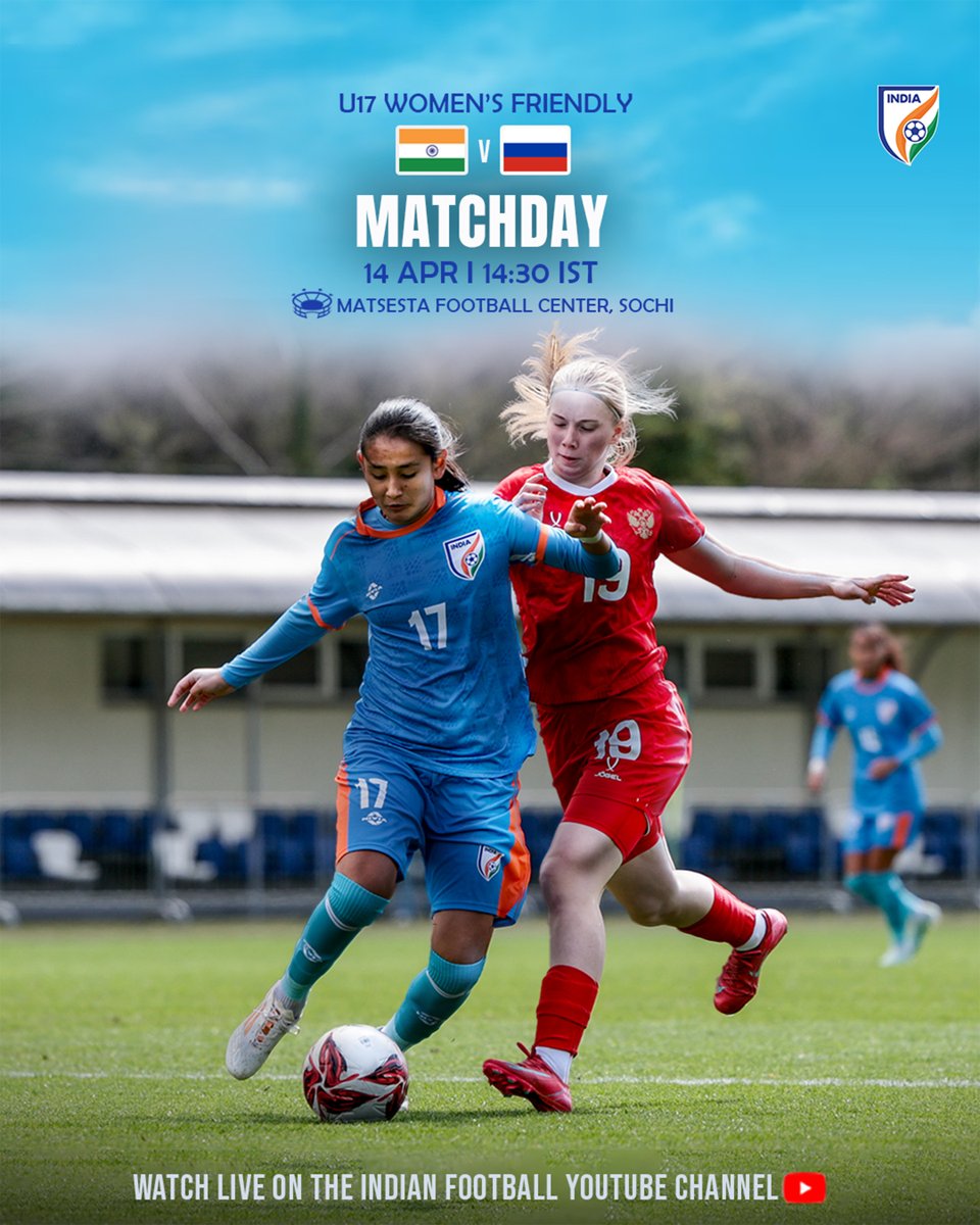 IndianFootball's tweet photo. We go again! ๐ฏ
Our U17 #YoungTigresses will play the second friendly against Russia today ๐ท๐บ๐ฎ๐ณ
๐ 14:30 IST
๐๏ธ Matsesta Football Center, Sochi
๐บ https://t.co/02aKiNBDNk
๐ธ RFS
#RUSIND #IndianFootball https://t.co/0T8DZdDsgM