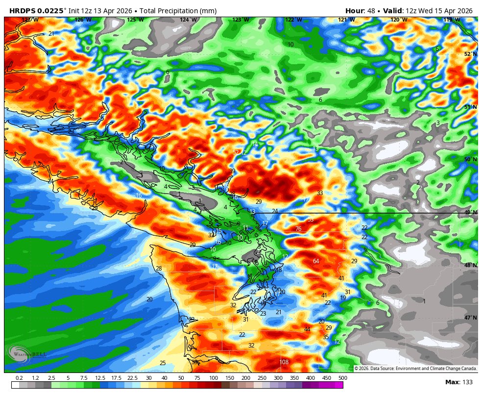 ElijahBman's tweet image. A Cold Trough EnRoute to the #PNW will deliver rain and mountain snow Tomorrow.
1-3” inches of (25-75mm) for the coastlines, less in shadowed areas such as the Puget sound, E Vanisle. 
2-4+ inches of precip over the mountains with ❄️snow level roughly 800metres (2500Ft) 
Areas