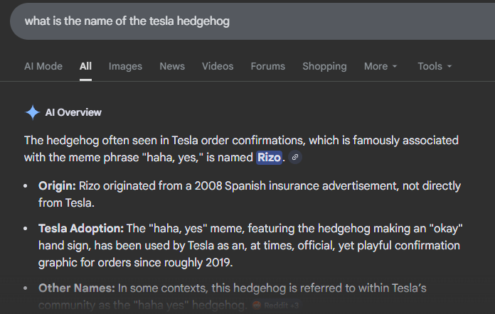 heishimmy's tweet image. The name of hedgehog is Rizo

Scroll up into the thread and he has been shown before on Robotaxi app

Also confirmed on google
