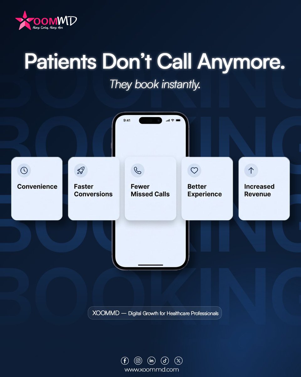 XoomMD_Official's tweet image. From discovery to return visit; how XoomMD streamlines every step of the patient’s journey.

#SEO #MedicalPractice #MedicalMarketing #SocialMediaForDoctors #onlinevisibility #HealthcareDigital #ClinicGrowth #DoctorMarketing #GrowYourPractice #PrivatePractice #MedicalBranding