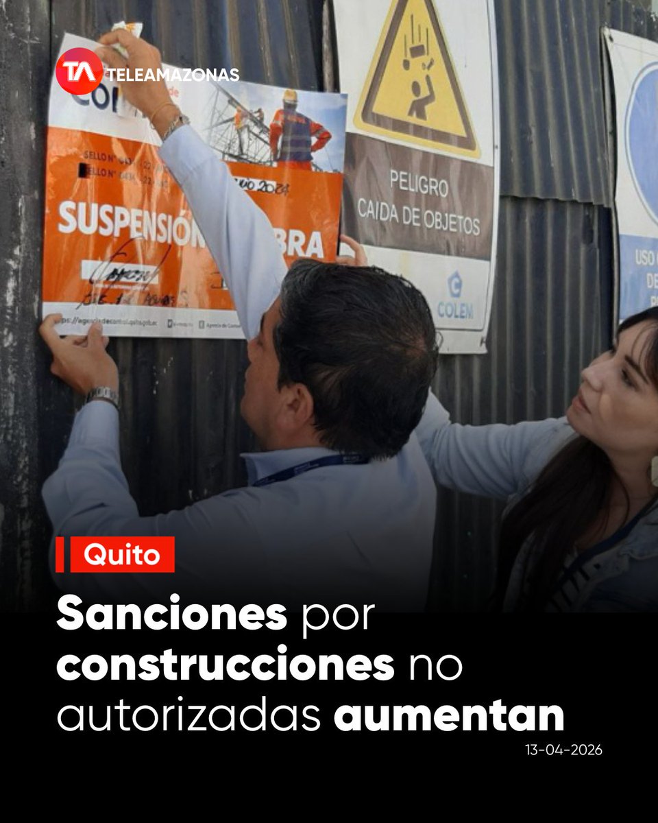 teleamazonasec's tweet image. #Quito | ¡Atención! Suben las sanciones por obras sin permiso. 🚨

En lo que va de 2026, la AMC ya registra 145 sanciones. Construir de forma irregular no solo trae multas de hasta USD 48.200, sino que también prohíbe la comercialización de tu inmueble. 

Sectores como Tumbaco y