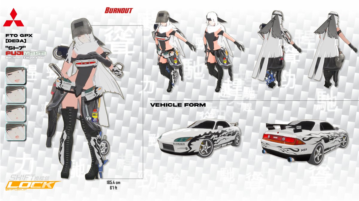 Burnout Paradise SI-7 Gijinka Character Reference Sheet   
#車擬人化 #バーンアウト #burnout