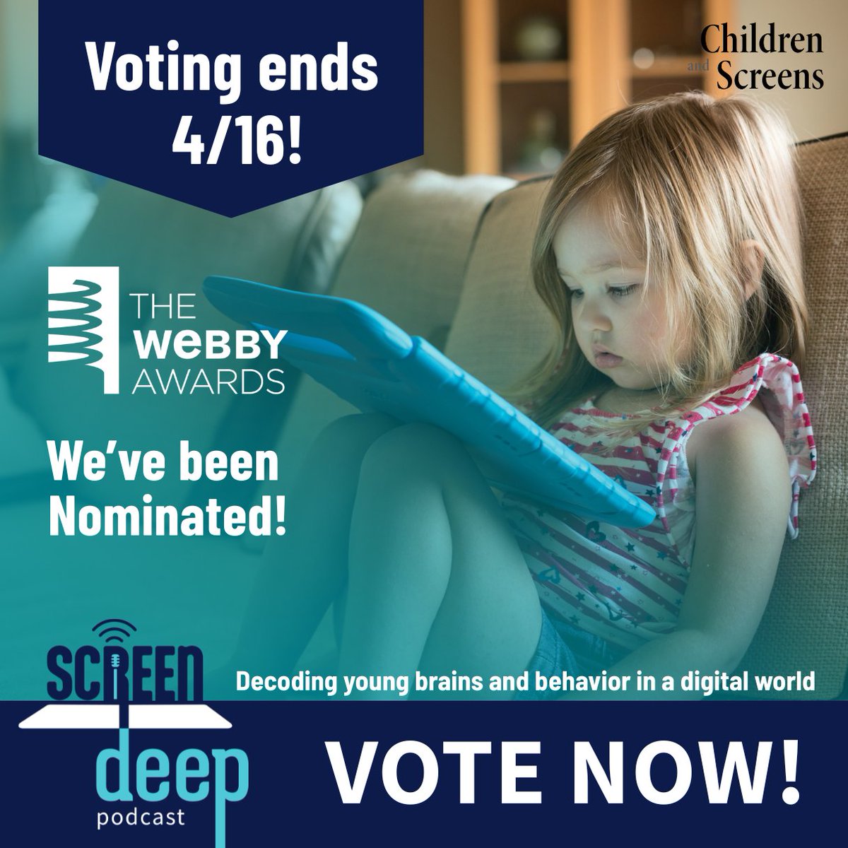 childrenscreens's tweet image. 🔔 3 more days! Cast your #Webby vote today for the #ScreenDeep episode “The Science of Boredom,” featuring Dr. James Danckert.

Every vote helps amplify trusted, research-based insights for families and professionals in the #DigitalAge.

🗳️ Vote now: bit.ly/4v9r5Dw