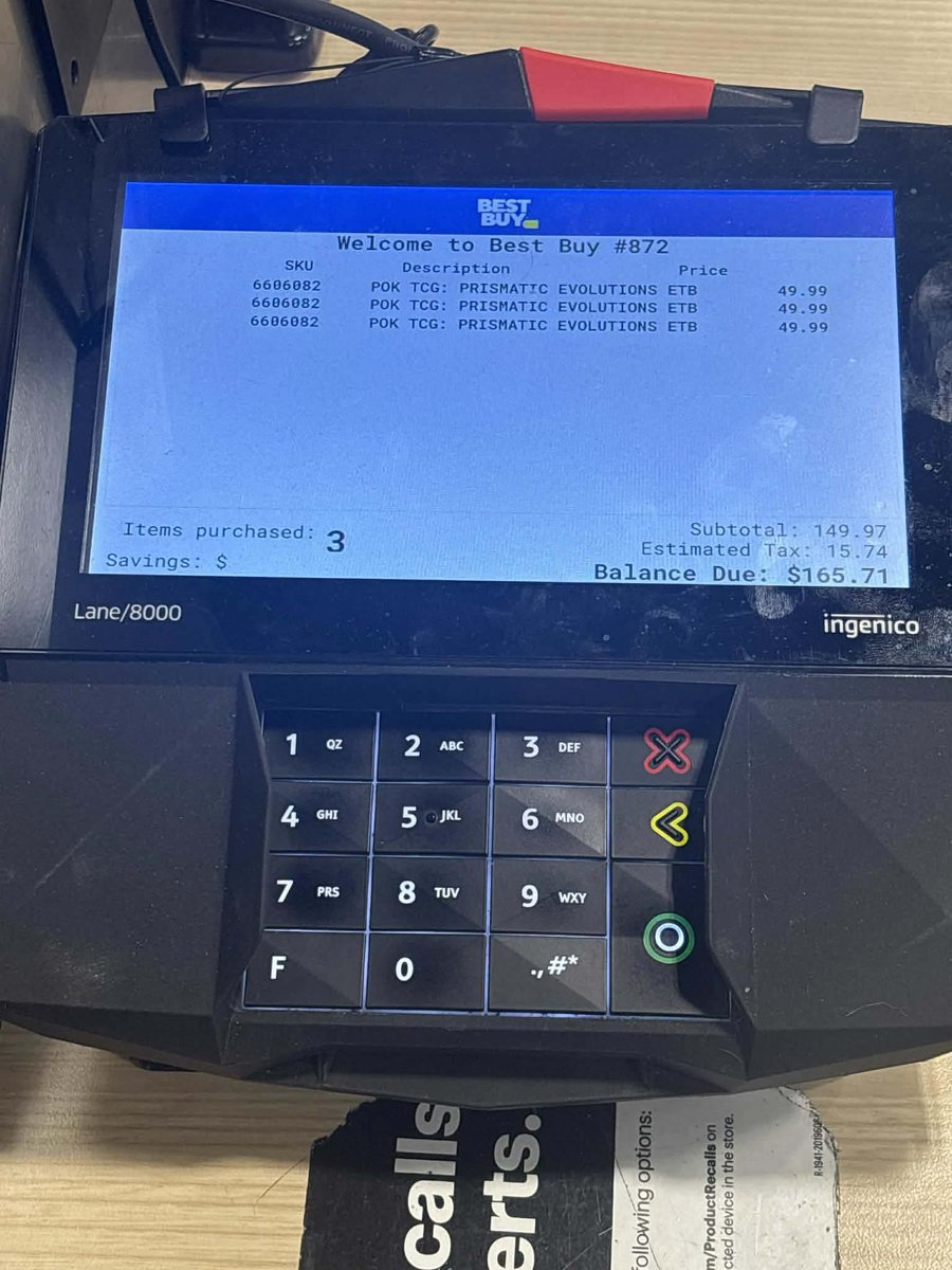 funkofinderz's tweet image. People are pre-ordering Pokemon Prismatic Evolutions ETB at Best Buy. In person only. The SKU is 6606082.