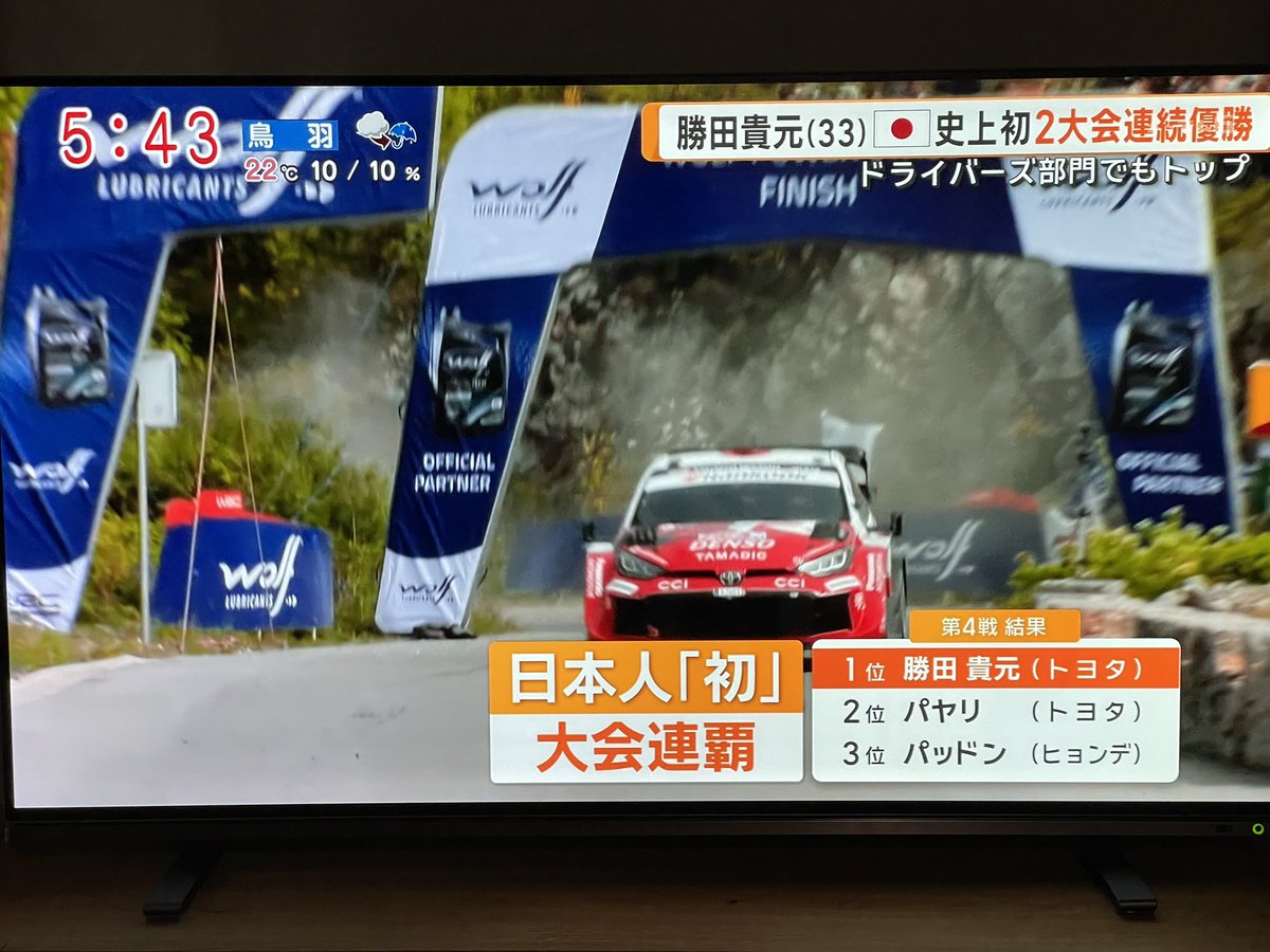 hapilaki222's tweet photo. あっ��見出しにある（≧∇≦）
勝田貴元選手の事、グッドモーニングとドデスカでやってくれてました！
日本人初の歴史的快挙！地元愛知県長久手出身！　いい響き(^^)
#勝田貴元  #WRC  #ラリー https://t.co/gdx1nElMH4