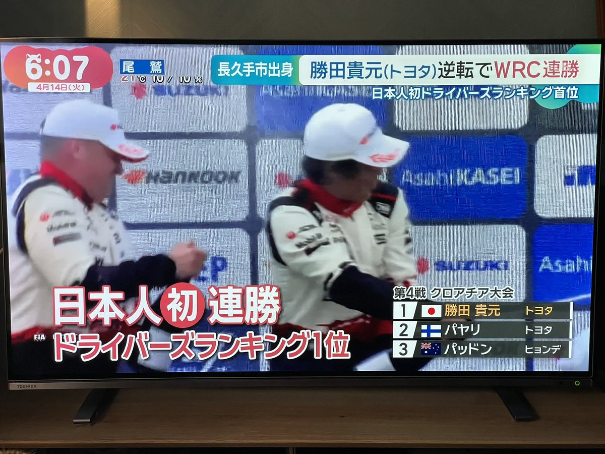 hapilaki222's tweet photo. あっ��見出しにある（≧∇≦）
勝田貴元選手の事、グッドモーニングとドデスカでやってくれてました！
日本人初の歴史的快挙！地元愛知県長久手出身！　いい響き(^^)
#勝田貴元  #WRC  #ラリー https://t.co/gdx1nElMH4