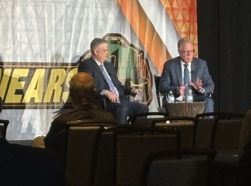CSX's tweet image. CSX’s Michael Clements moderated a fireside chat with FRA’s David Fink at the @NEARS_ORG Spring Conference in #Newport, RI. They discussed safety, infrastructure investment, and emerging technologies in #rail. Proud to see CSX leadership driving key industry conversations!