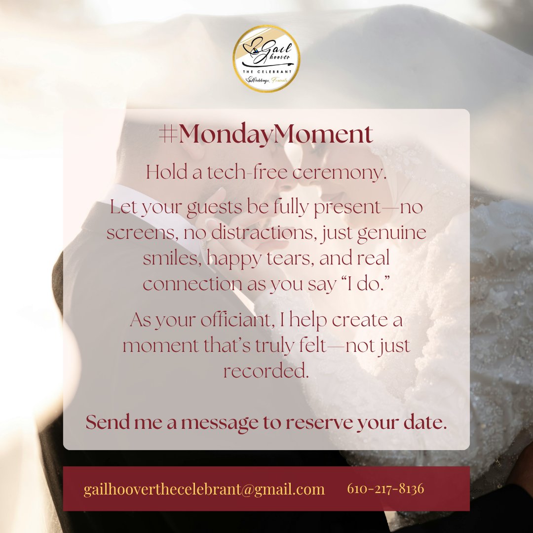Be present. Feel every moment. Capture memories with your heart, not your phone. 🤍 Planning your Lehigh Valley wedding? Message me to reserve your date!

#LehighValleyWeddings #WeddingOfficiant #UnpluggedCeremony #WeddingTips #LVWedding