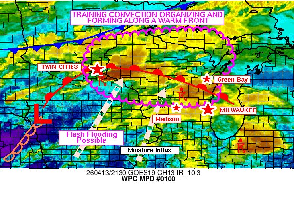 NWSWPC's tweet image. #WPC_MD 0100 affecting Much of Wisconsin, Southeastern Minnesota, and U.P. of Michigan, #miwx #wiwx #iawx #mnwx, wpc.ncep.noaa.gov/metwatch/metwa…