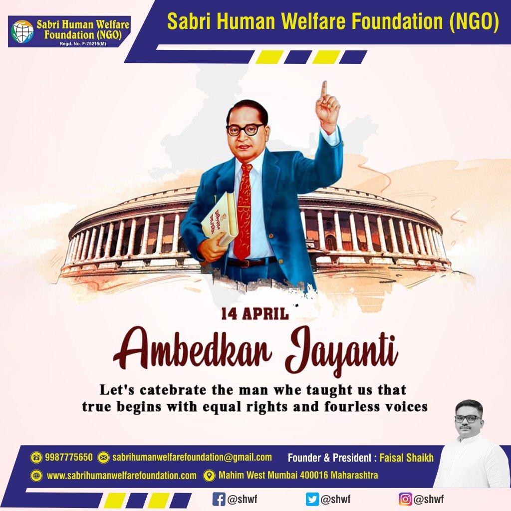 SHWFNGO's tweet photo. On the occasion of , our NGO pays heartfelt tribute to  — a true champion of equality, education, and social justice.
Let  on dignity, rights, and equal opportunities for all.
#AmbedkarJayanti #SocialJustice #Equality #NGOIndia https://t.co/HoXSlL5GZZ