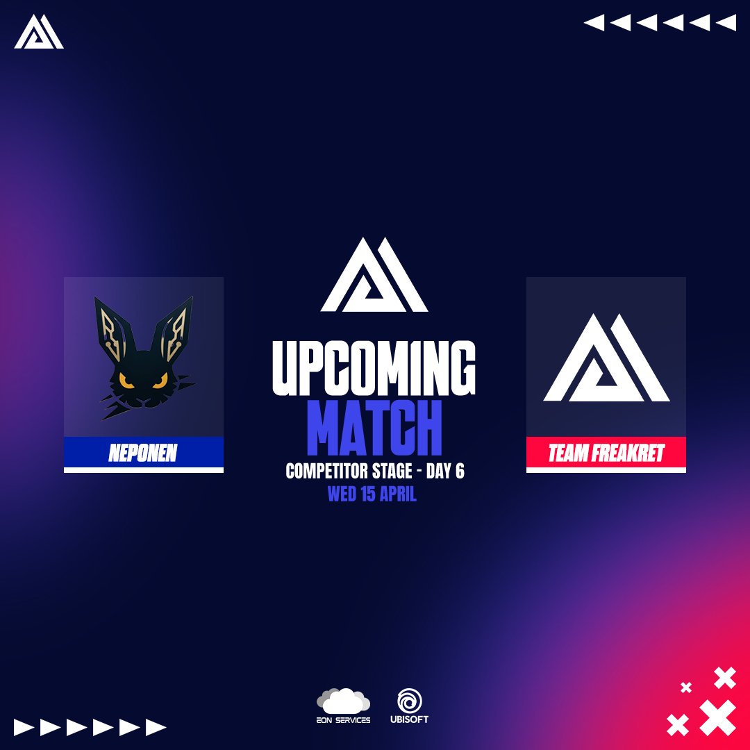 NEXT COMPETITOR MATCH TODAY
👥 <a href="/NeponenR6/">Neponen</a> vs Team Freakret
🗺️ Best-of-3
⏰ 19:00 CEST
📺 twitch.tv/EONServicesEU