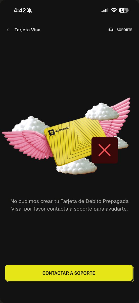Erickp_Ve's tweet photo. @eldoradoio intentando crear la tarjeta me dice que contacte a soporte, pero no hay opciones en soporte para ello https://t.co/PAKbAcaIWm