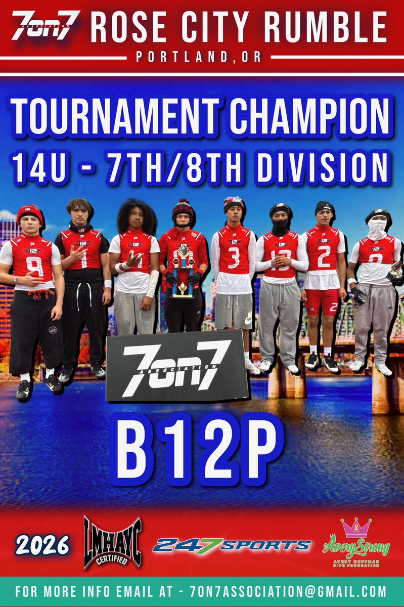 The7on7NW's tweet image. Congrats To The @The7on7NW 2026 Rose City Rumble (14U) Tournament Champions - @B12PFootball 🔥🏈‼️ 

Way To Compete &amp;amp; Get Better This Weekend #Bravery #AveryStrong 🏆 

the7on7association.com