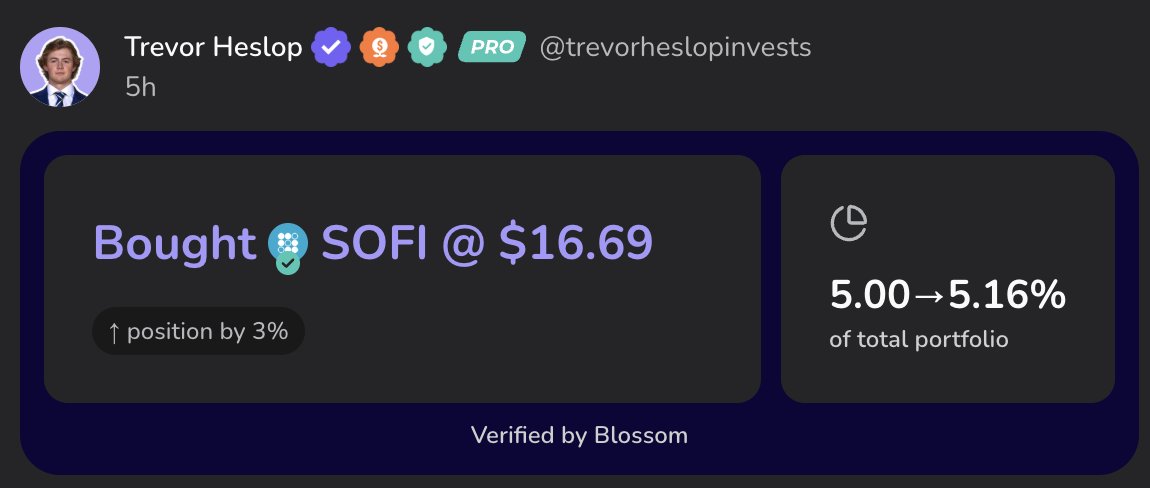 Took some of my $NBIS profits and rotated it into $SOFI this morning @ $16.69

I think anything under $20 for $SOFI is fantastic long-term and my cost basis have come up to $9.65

Are you buying or selling $SOFI here?