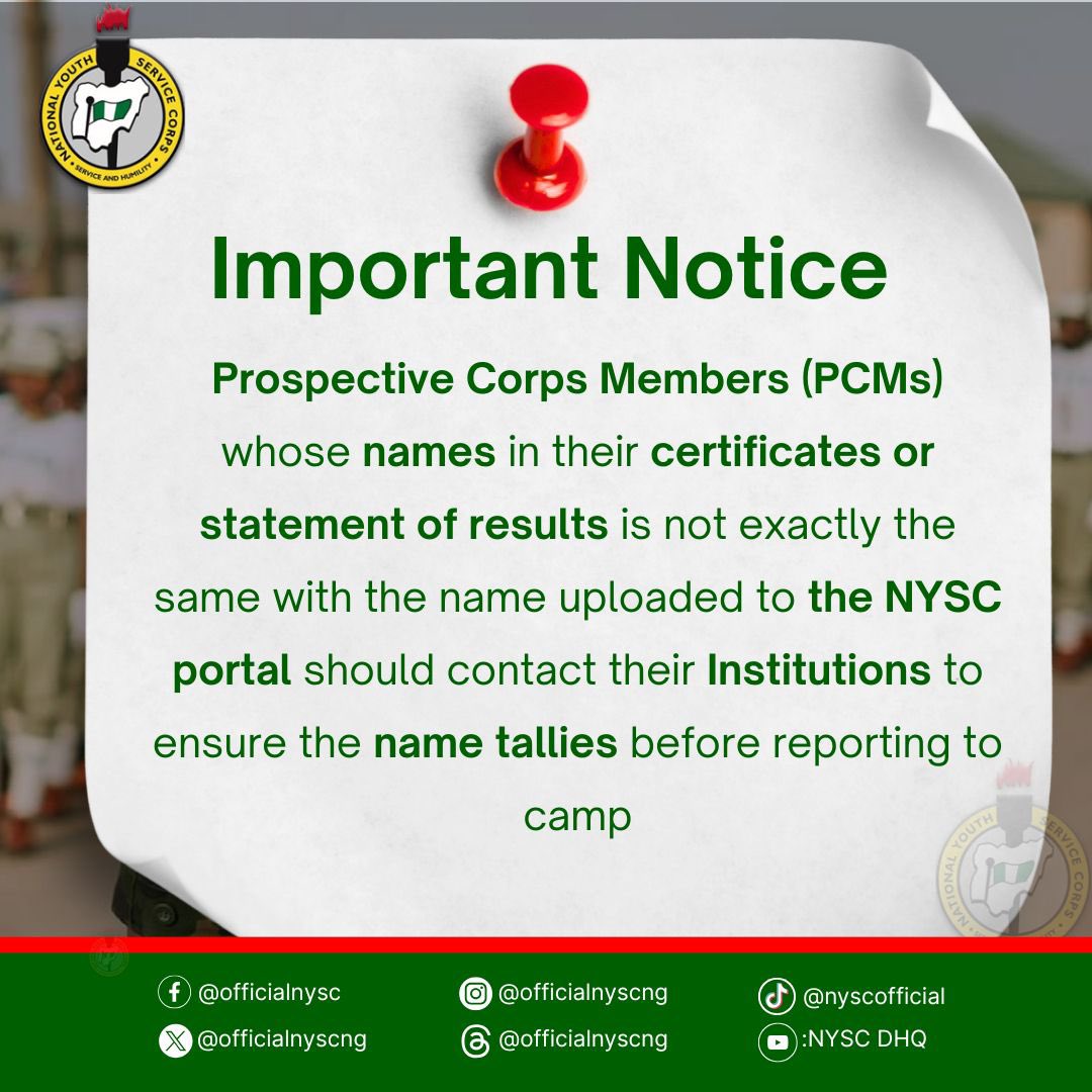 deji_adewusi's tweet image. Important Notice!!!

#NYSC