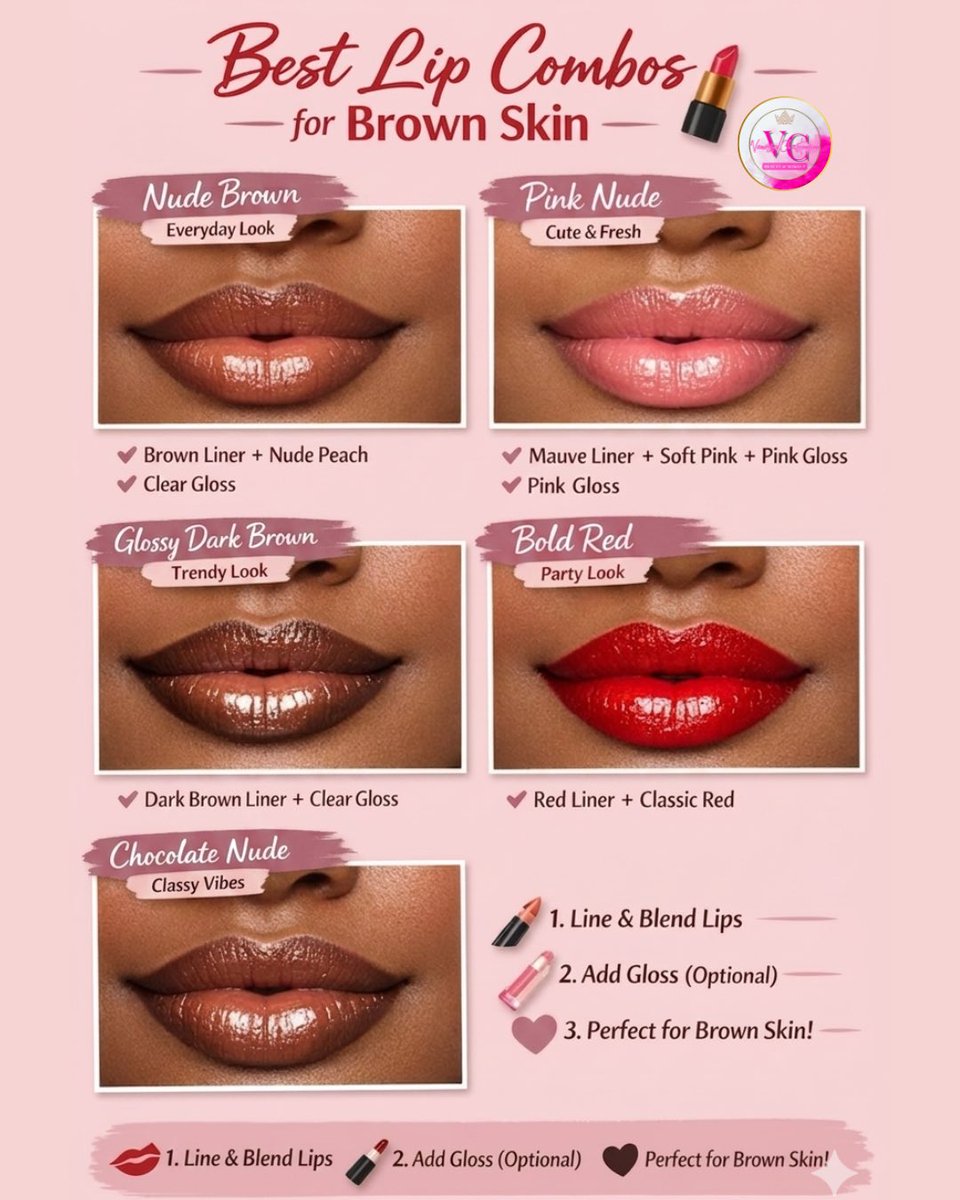 vandelchristen's tweet image. Level up your look with the ultimate lip combos! 💋 Brown skin, these shades are made for you. Which style are you rocking?

#brownskinbeauty #beautytips #makeupinspo #lipcombos #fyp