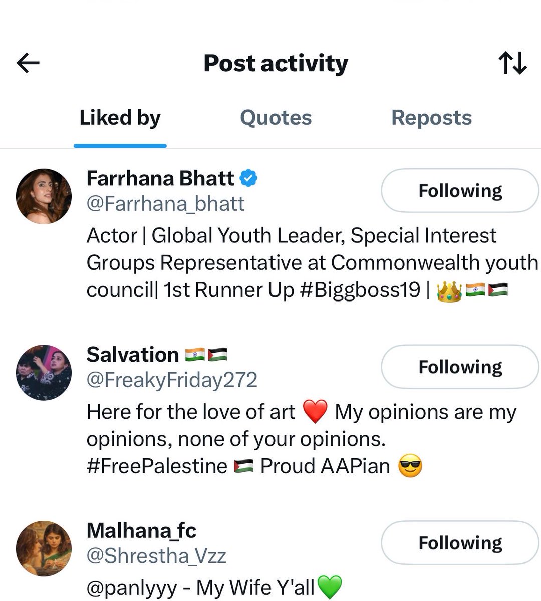 Hana_ki_bhindi's tweet photo. I’m soo happy today even though I didn’t get the mic, Farrhana liked this comment this means a lot to me and our Malhana fandom. So glad you loved the letters wishes we sent❤️🙈- apki bhindi https://t.co/bqsSRFnIb7