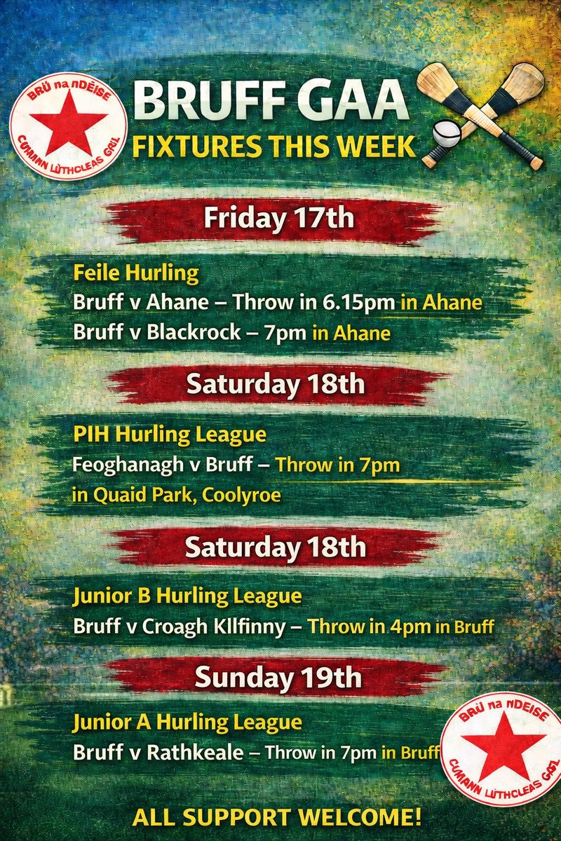 _bruffgaa's tweet photo. Club fixtures this week https://t.co/yZoyn5Bu35