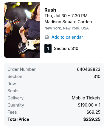 TomDiNardo's tweet image. Just #purchased a #RUSH #ticket in the #nosebleed #section for #under $275 for a #show at #MSG! #Highest #price I've #ever #paid in #fees - $69.25! That is #unforgivable #criminal #extortion! 

#TicketFees #TicketFeeMadness #ticketmaster #StubHub #RUSHband #RockMusic #RockTour