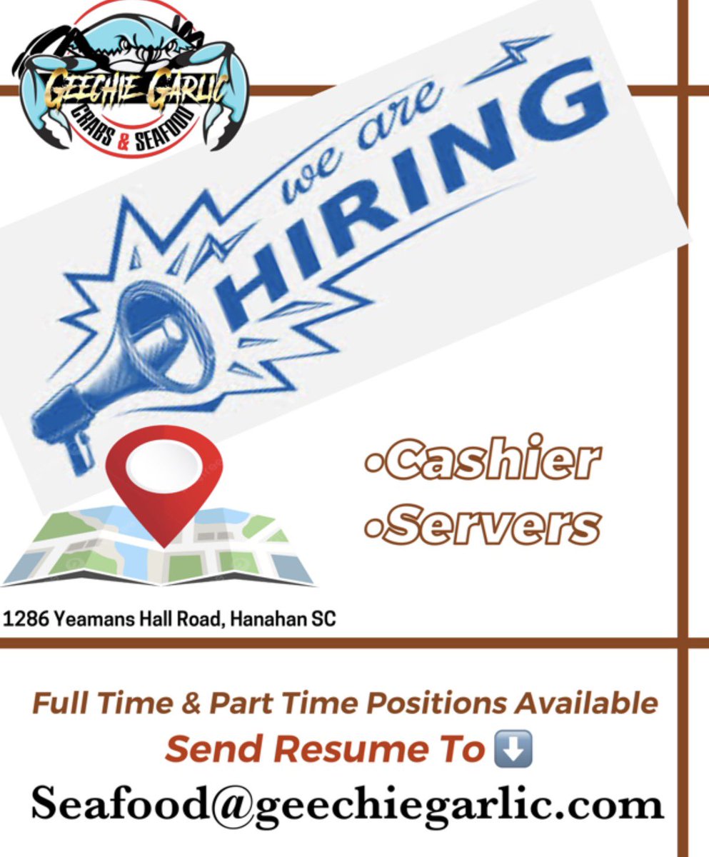 GeechieGarlic's tweet photo. Hiring Cashiers &amp; Servers..Send resume to Geechiegarlic@gmail.com Join the team let’s eat https://t.co/knjN76swdX