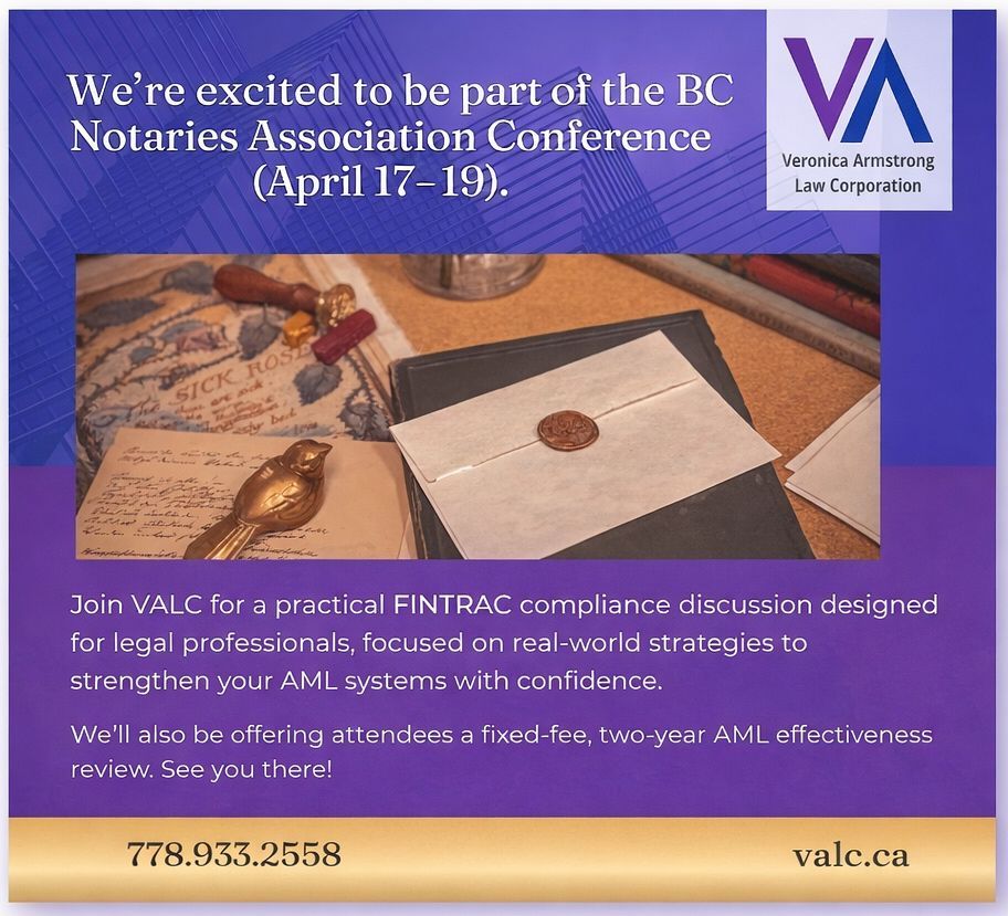 BCNotaries's tweet photo. We’re pleased to be facilitating a FINTRAC compliance discussion at the upcoming BC Notaries Association Conference (April 17–19).

At VALC, we support legal professionals with AML compliance, including training, internal reviews, and ongoing regulatory guidance. This session will focus on practical, real-world insights to help strengthen your compliance systems with confidence.

As part of the conference, we’ll also be offering a fixed-fee, two-year AML effectiveness review for attendees.

If you’re attending, we look forward to connecting.

#BCNotaries #FINTRAC #AMLCompliance #LegalCompliance #ProfessionalDevelopment