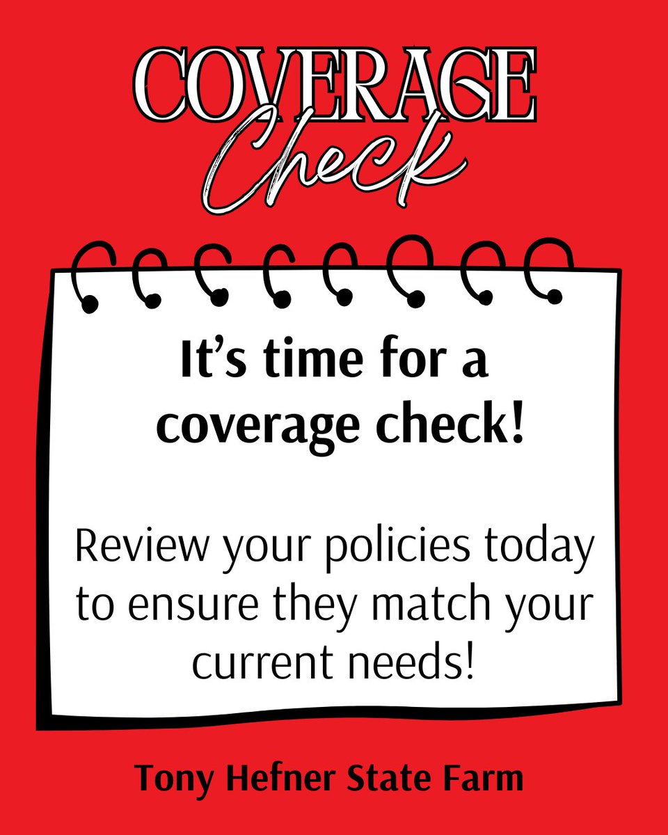 AgentHefner's tweet photo. Coverage Check. Take a few minutes to review what matters most and confirm your policies reflect any recent changes. #CoverageCheck #InsuranceReview https://t.co/ow7O3kyQjn