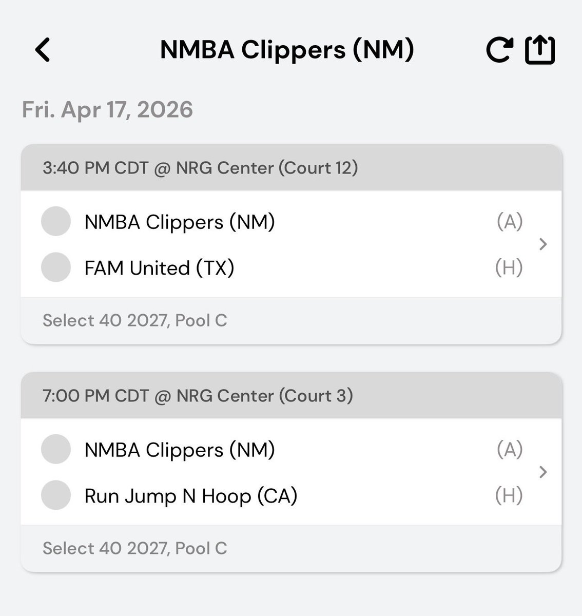 allyTsosie2028's tweet photo. Clash of Clubs Houston, TX  
NMBA Clippers 2027 Schedule 🏀 https://t.co/lcnI4J97hW