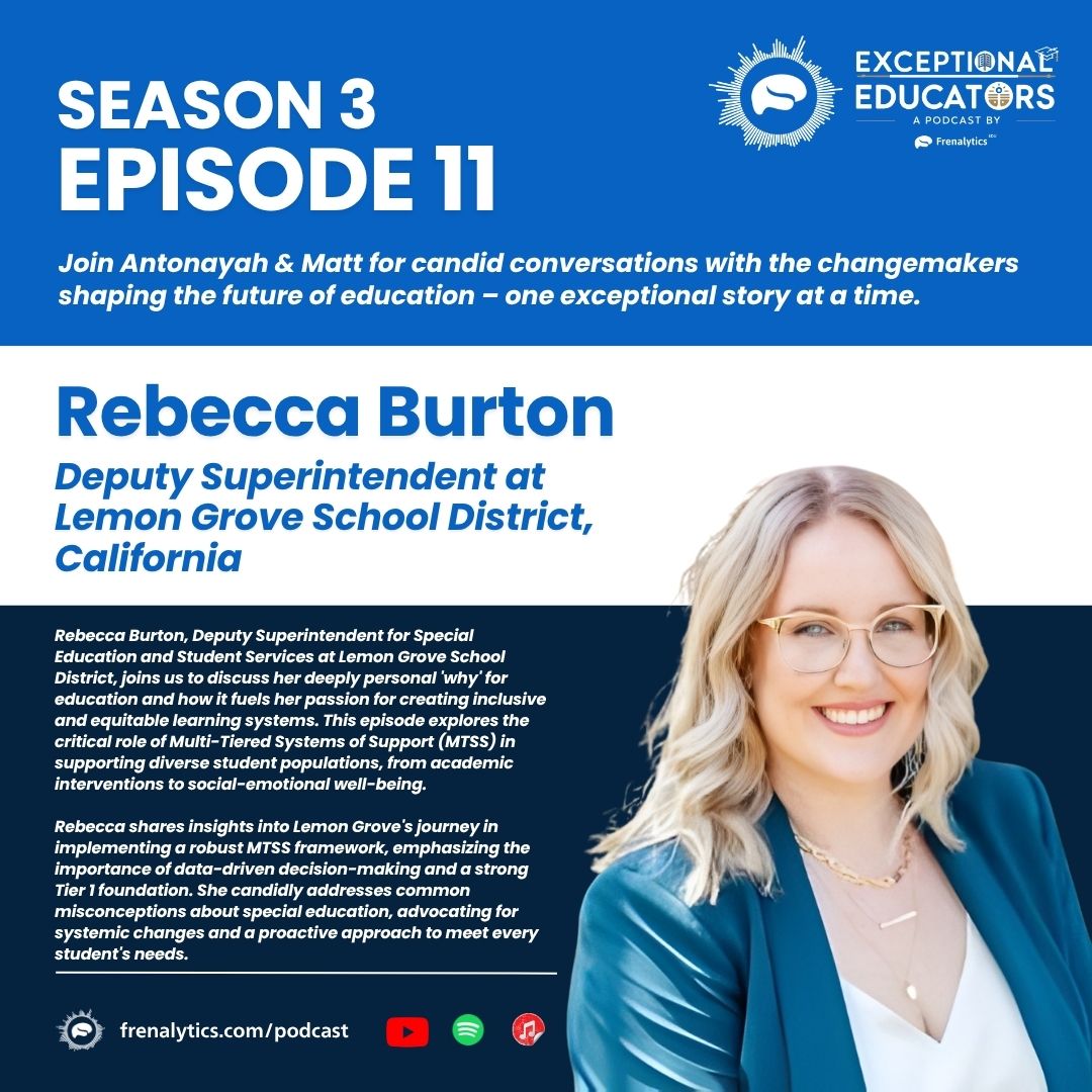 frenalytics's tweet photo. “We have to build systems where every student is seen, expected, and truly belongs — not just added on.” 

This week on the Exceptional Educators Podcast, we’re joined by Rebecca Burton, Deputy Superintendent of Special Education and Student Services at Lemon Grove School District (CA), for a powerful and deeply personal conversation on equity, inclusion, and building systems that actually work for all students.

Grounded in her own lived experiences, Rebecca shares how her “why” fuels her commitment to ensuring every learner — especially those on the margins — is seen, supported, and set up to succeed.

In this episode, Rebecca discusses how she:
📊 Leverages data-driven decision-making to better understand and support diverse student needs
🏫 Built and refined a district-wide MTSS framework from the ground up
🧠 Prioritizes strong Tier 1 instruction as the foundation for all student success
🤝 Expands whole-child supports, including social workers, psychologists, and community partnerships
⚖️ Challenges common misconceptions about special education and advocates for systemic change
🌱 Creates inclusive systems that prevent over-reliance on special education as the only support pathway

This conversation is a candid and important reminder that exceptional education requires rethinking systems, centering equity, and designing for the margins — not the average. Tune in now to hear how Lemon Grove is leading with purpose, data, and heart.
https://t.co/pAfJL90ehx 
#ExceptionalEducators #MTSS #SpecialEducation #EducationLeadership #InclusiveEducation #StudentSuccess #FrenalyticsEDU