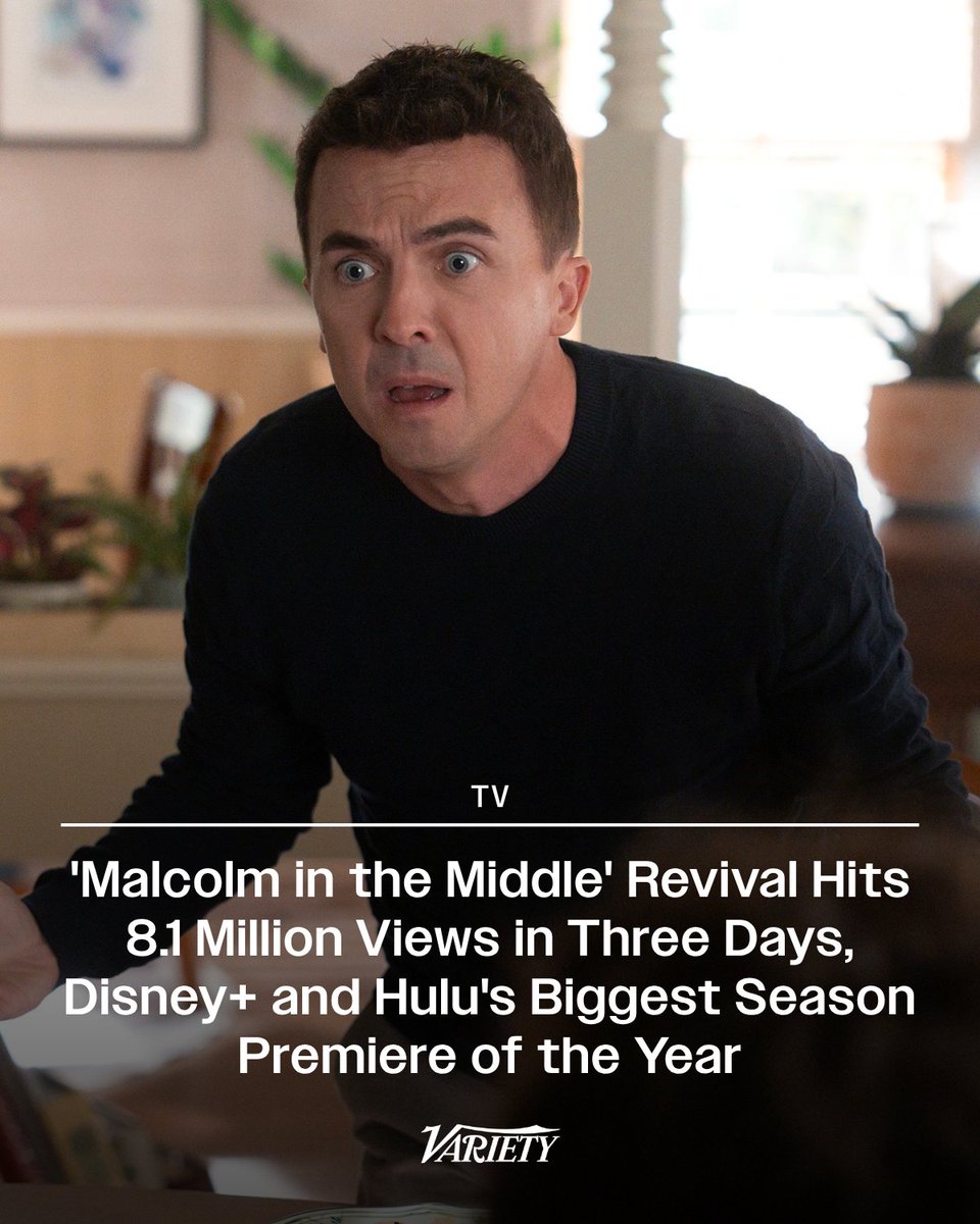 Variety's tweet image. “Malcolm in the Middle: Life’s Still Unfair” delivered Disney+ and Hulu’s most-watched season premiere of 2026 so far, with 8.1 million global views in its first three days of streaming.

variety.com/2026/tv/news/m…