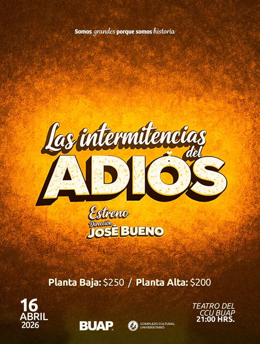 e_MagazinePue's tweet photo. Dos historias que conmueven: Perros de azotea y Las intermitencias del adiós llegan al Complejo Cultural Universitario este 16 de abril. Vive un teatro que confronta, emociona y refleja lo que significa ser humano.
 SUPERBOLETOS:  https://t.co/fSWl0Z0DwD
 https://t.co/Ayjkc6Sbdp https://t.co/3BcQ4mNdca