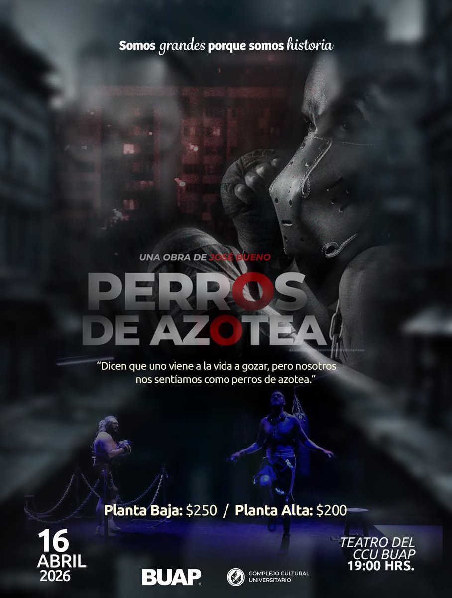 e_MagazinePue's tweet photo. Dos historias que conmueven: Perros de azotea y Las intermitencias del adiós llegan al Complejo Cultural Universitario este 16 de abril. Vive un teatro que confronta, emociona y refleja lo que significa ser humano.
 SUPERBOLETOS:  https://t.co/fSWl0Z0DwD
 https://t.co/Ayjkc6Sbdp https://t.co/3BcQ4mNdca