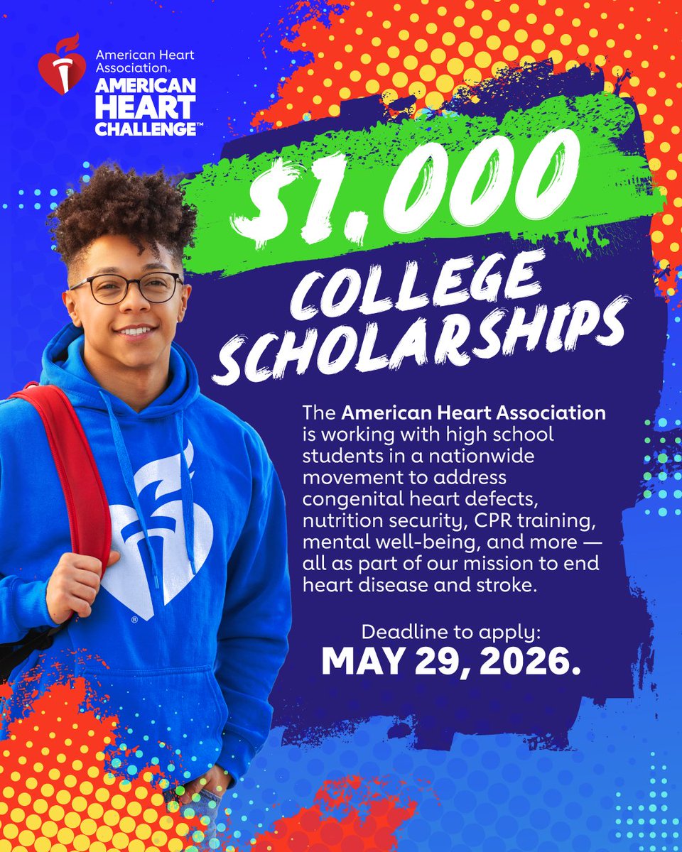 HeartCONN's tweet photo. It’s scholarship time! 💰 High school juniors and seniors who participate in the American Heart Challenge can win a $1,000 scholarship.  Learn more about our scholarship program here: https://t.co/FxXIWFdYCH https://t.co/XG3FOZ1a3G