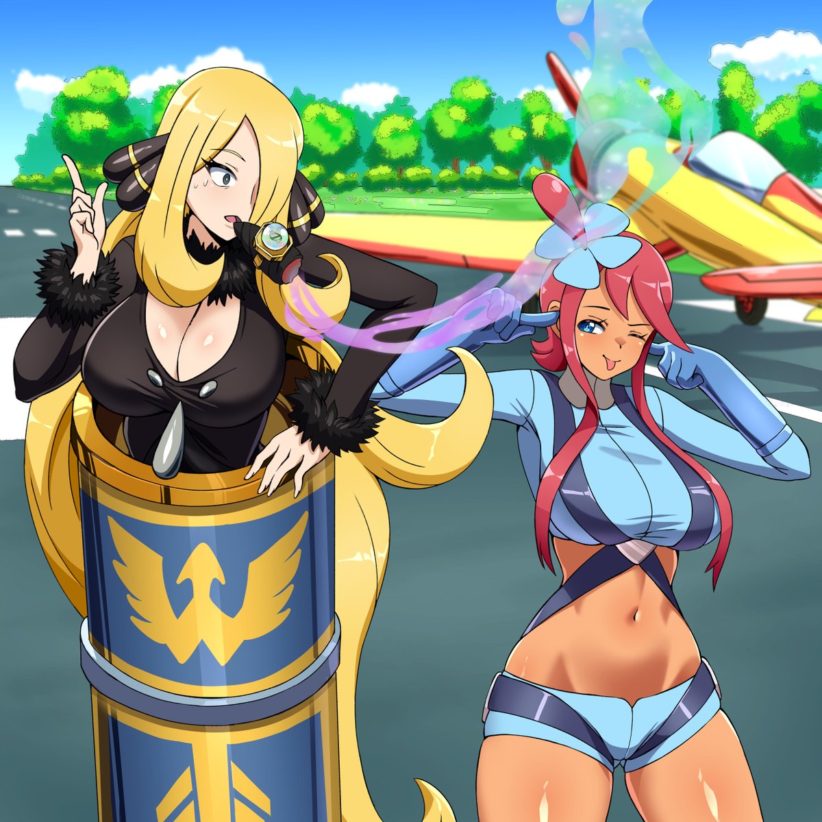 zuchysdraws's tweet image. A safe and effective journey to return to Sinnoh 🛩️

Cynthia: -You said it was safe, right?!
Skyla: -Huh!? I can't hear you! 3, 2... 
Cynthia:-Hey! Wait-
#pokemontanart