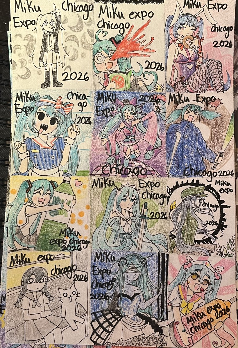 Anguwu2's tweet photo. If anyone actually sees this, I’ll be giving out miku freebies at the Chicago 13th show (so today), these will be mini cards and-(1/2) https://t.co/Fo2Vxkb24I