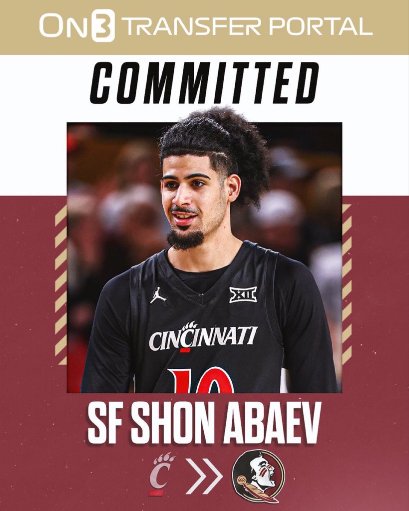 GOsisike's tweet photo. BREAKING: Cincinnati transfer forward Shon Abaev has committed to Florida State, @JoeTipton reports🍢

https://t.co/llGp77mpr6… https://t.co/gpsJvCCjWh