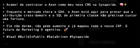 evandro_zanatta's tweet photo. Este é meu CMO, meu primeiro contratado ou o segundo, contando com o de produtos. É legal como a IA já quer ser produtiva no seu primeiro dia de trabalho. https://t.co/vRs1aTCWfK