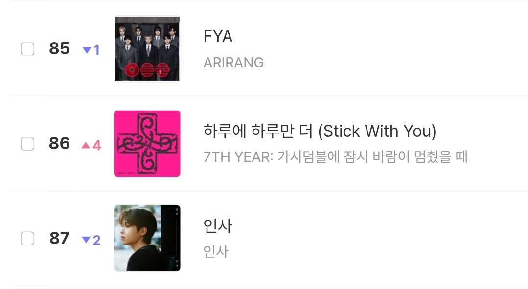 "STICK WITH YOU" continues to rise, hitting a new peak of #86 (+4) on the FLO Realtime Chart. The song has already charted on all real-time charts in Korea. 

<a href="/TXT_members/">TOMORROW X TOGETHER</a> <a href="/TXT_bighit/">TXT OFFICIAL</a>