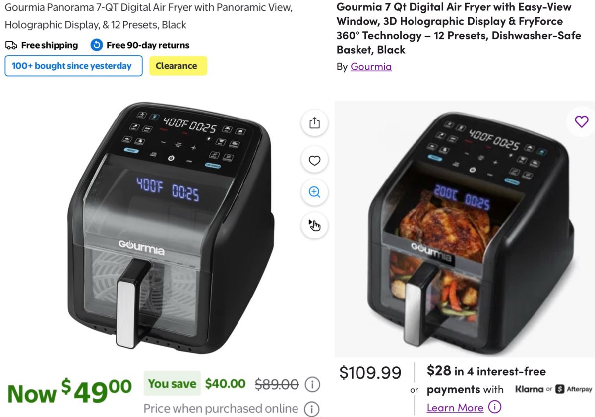 glitchaddicts's tweet image. $109 AIR FRYER NOW $49 @ WALMART 

Originally priced $109 at other retailers like Wayfair, Walmart has it discounted at 55% off 

Free shipping included &amp;amp; fulfilled by Walmart 

mavely.app.link/cHSPl1tBj2b #ad