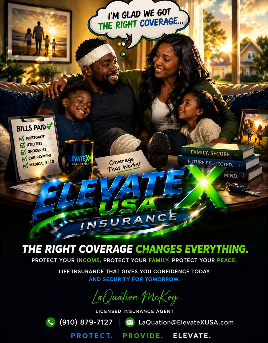 bkbert23's tweet photo. The difference?
The right coverage.
Less stress. More protection. Peace of mind.
📧 LaQuation@ElevateXUSA.com
📞 (910) 879-7127
— LaQuation McKoy
ElevateXUSA Insurance
Protect. Provide. Elevate. https://t.co/CTAmjCluKV