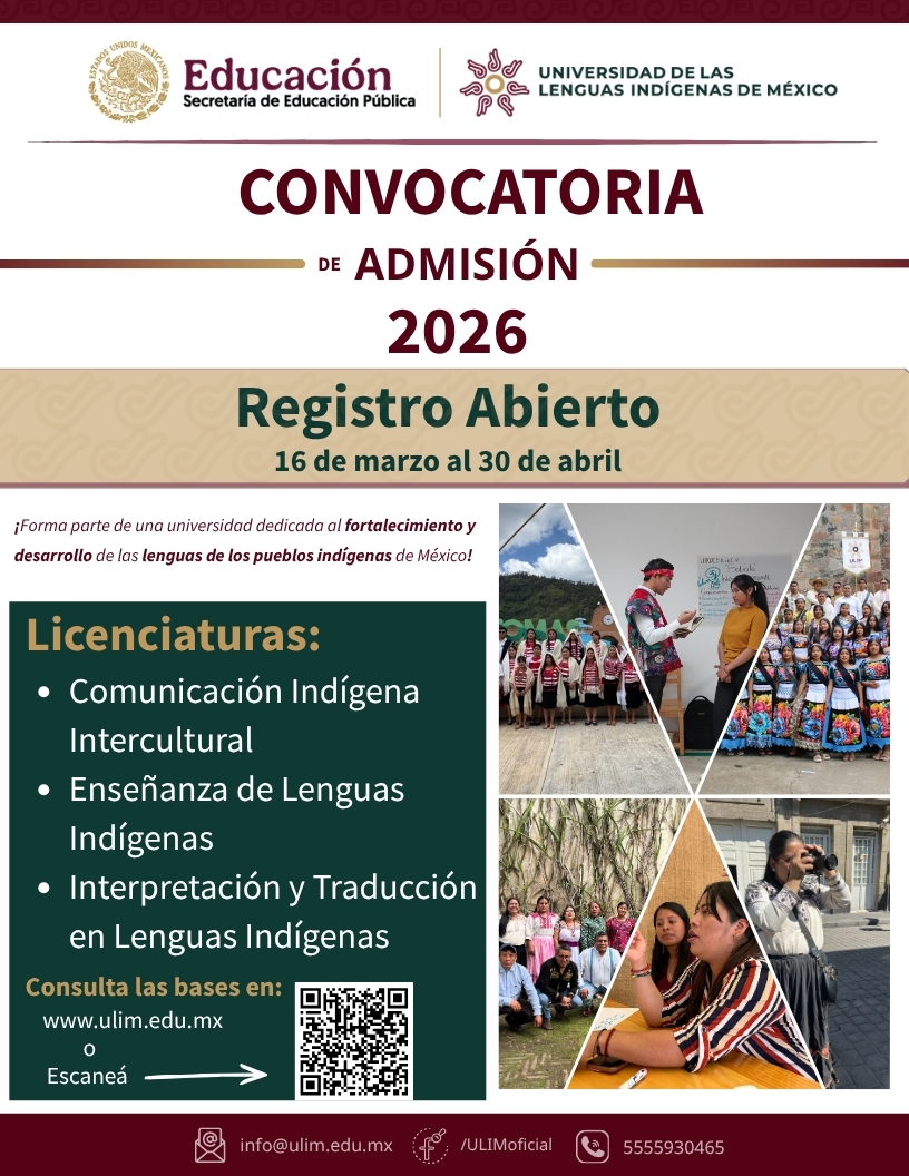 RadioEducacion's tweet photo. ¡Las lenguas indígenas abren camino al futuro! 📚
La Universidad de las Lenguas Indígenas de México #ULIM, lanza su Convocatoria 2026. Si buscas una licenciatura con enfoque intercultural 🗣️ esta es tu oportunidad
📅 Hasta el 30 de abril
🌐 Consulta: https://t.co/EHm9J5EWs3 https://t.co/S7ms27veEq